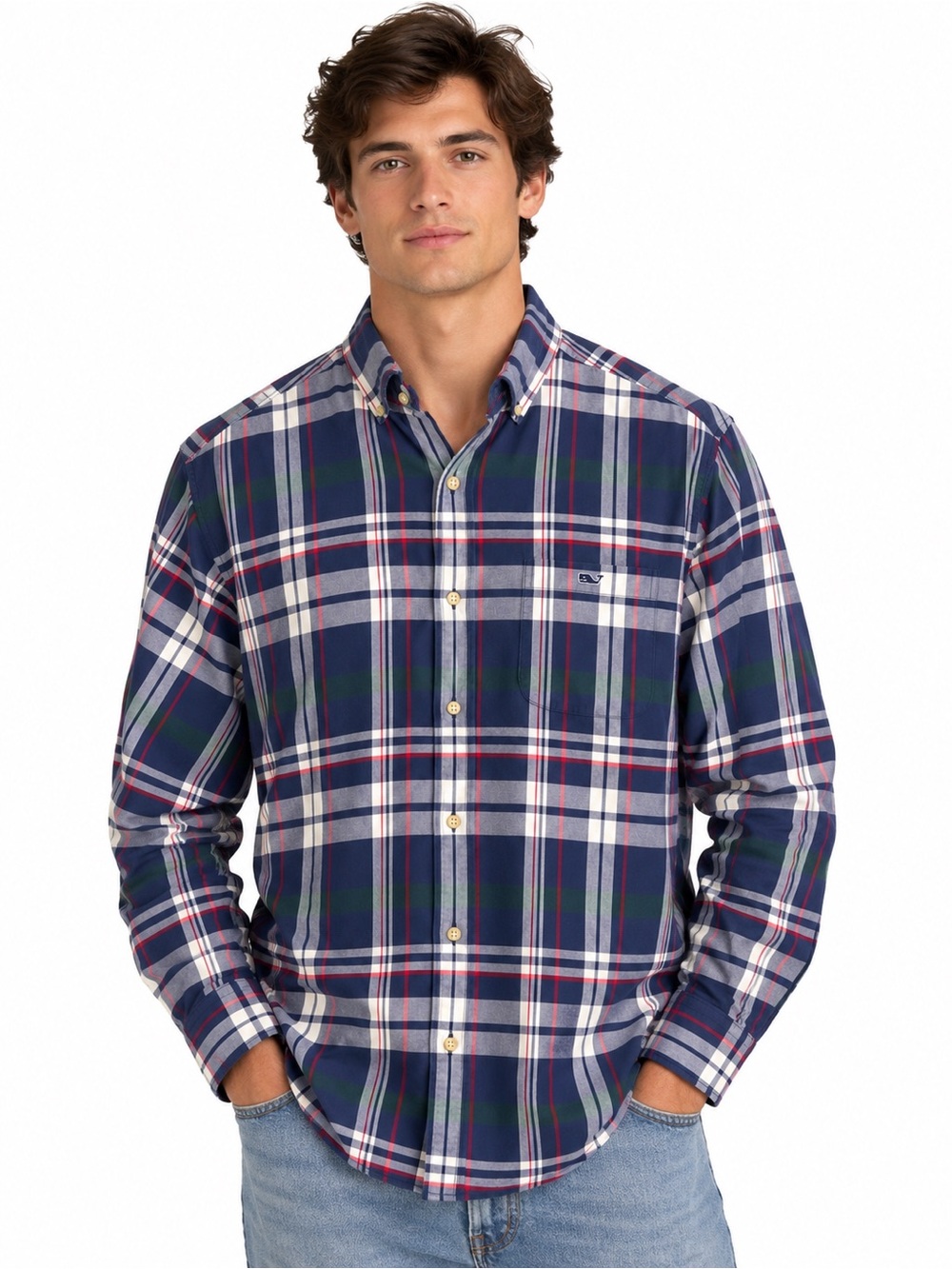 Vineyard Vines Classic Fit Tucker Shirt Mens L Blue Red Plaid Button Down preppy